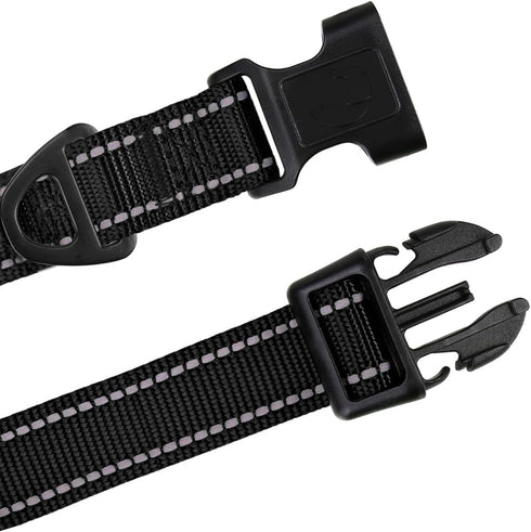 TagME Dog Collars - Adjustable Reflective Nylon Pet Collar with Quick Release Buckle for Medium Dogs, Black, 1.0" Width