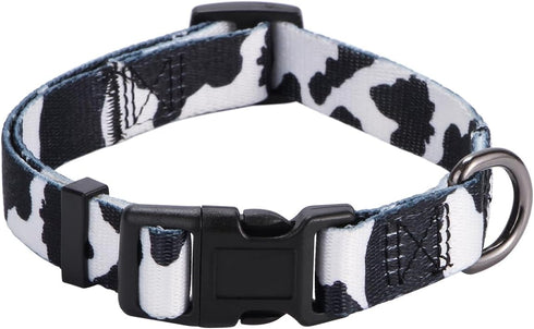 Rhea Rose Cow Print Dog Collar, Animal Pattern in White and Black for Large Dogs