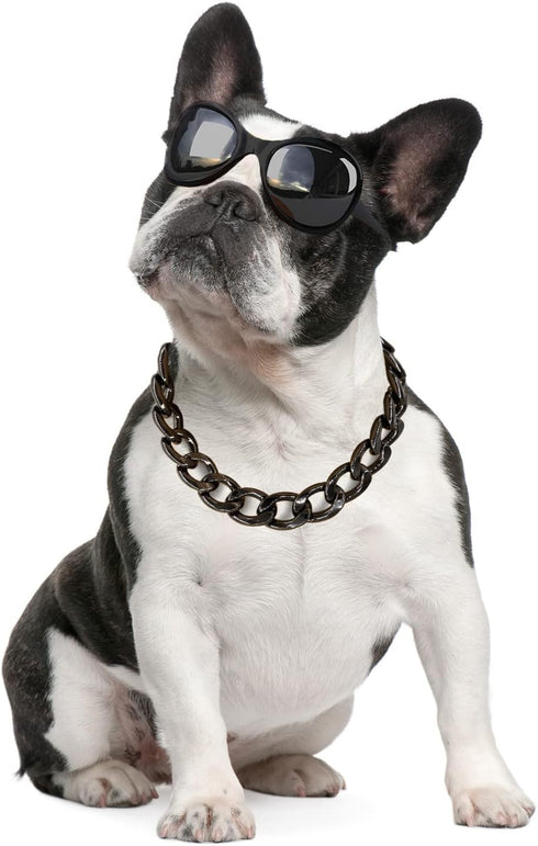 Black Dog Chain Collar, 3/4 Inch Width Cuban Link Durable Necklace for Pit Bulldogs, Light Metal Jewelry 20"