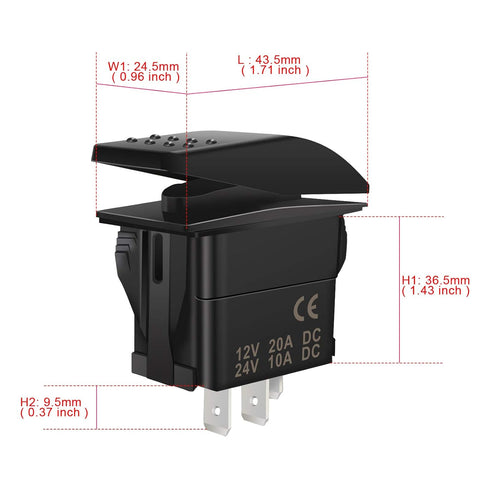 KEING Waterproof Rocker Switch Toggle with Blue LED Light, 12V 20Amp, 24V 10Amp, 3 Pin for Automotive Cars, Marine,