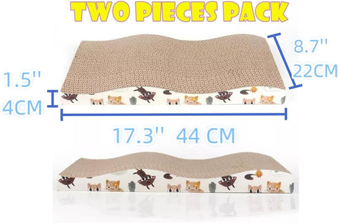 Cat Scratcher Cardboard Wave Scratch Pad with Catnip, Reversible Two Pcs Set for Cats