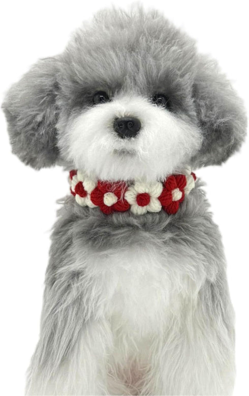Handmade Dog Costume - Red and White Floral Design Wedding and Birthday Bandana, Cute Collars for Medium Small Cats