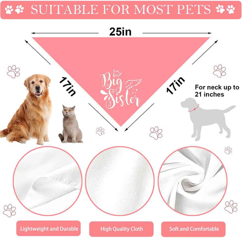 2 Pack Big Sister Big Brother Dog Bandanas, Adjustable Double Sided Pet Bandana for Pregnancy Announcement, Triangle