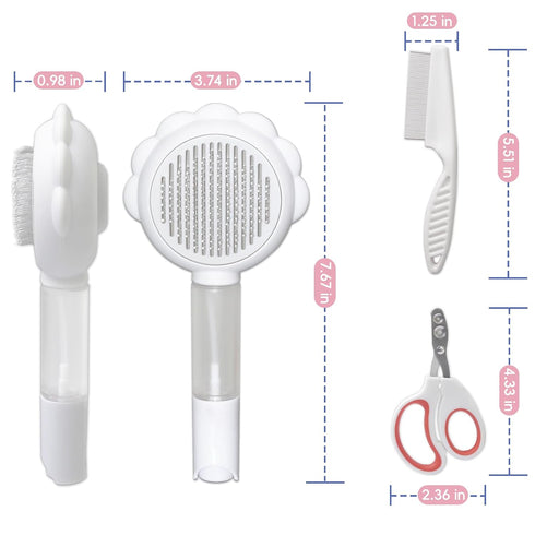 Cat Brushes For Indoor Cats, Cat Shedding Brush With Pet Flea Comb & Pet Nail Clippers, Slicker Brush For Dogs & Rabbit