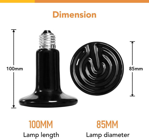100W 2-Pack Bulb Simple Deluxe Ceramic Heat Emitter Reptile Heat Lamp No Light Emitting Brooder Coop Heater