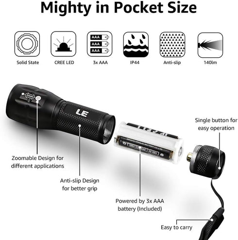Lighting EVER LED Flashlights - High Lumens Small Waterproof Flashlight with Adjustable Brightness for Outdoor