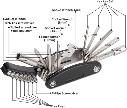 WOTOW Bike Repair Tool Kit - 21 in 1 Bicycle Multitool for Emergency Maintenance, Bike Hex Key Wrench & Carrying Case