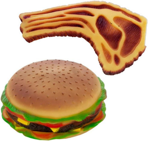 Pet Play Squeaky Hamburger and Steak Dog Toy, Pack of 6