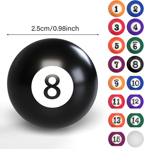 AccEncyc 2.5cm/0.98inch Set 16Pcs Mini Billiard Balls Children's Pool Balls for Kid's Table, Indoor Game Toy for Kids
