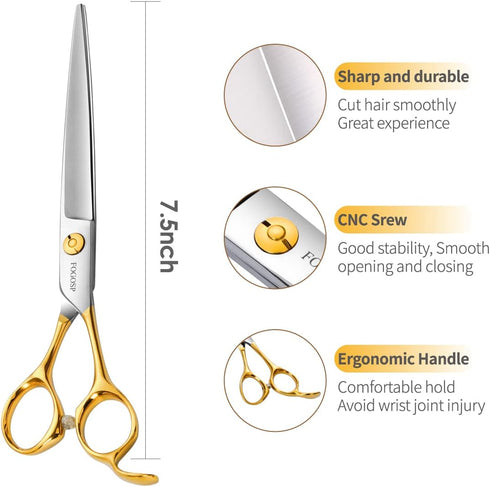Professional Dog Grooming Scissors, Straight 7.5" Pet Grooming Shears for Small Dogs, Japan 440C Stainless Steel