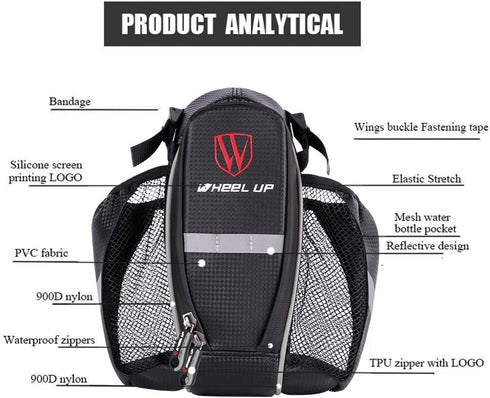 Waterproof Rear Under Seat Bike Saddle Bag, Double Bottle Pouch Bicycle Tail Pocket with Reflective Strip for MTB