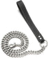 Silver Chain Dog Leash 15MM Solid Chew Proof 316L Stainless Steel Cuban Link Chain with Leather Handle 3FT/4FT/5FT for