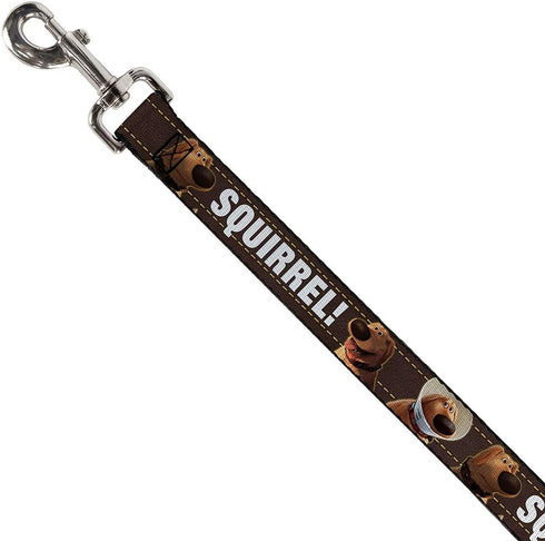 Buckle-Down Pet Leash - Dug 3-Poses/SQUIRREL! Brown/Yellow/White - 4 Feet Long - 1" Wide