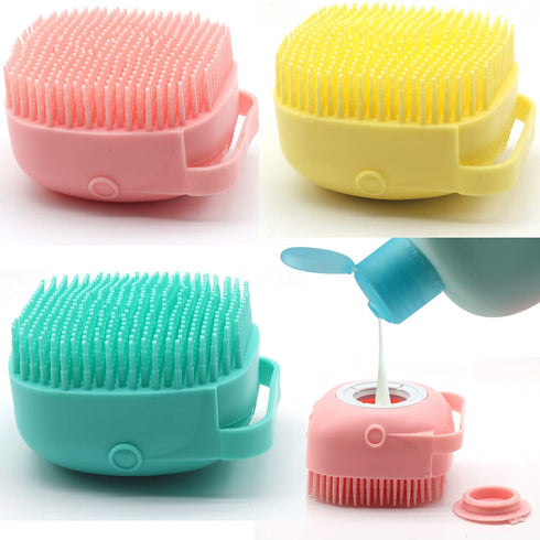 Dog Scrubber for Bath - Pet Grooming Bath Massage Brush with Soap Dispenser, 3 Pack Silicone Exfoliating Brushes