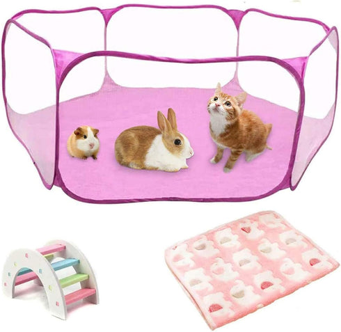 Large Hamster Playpen with Mat, Foldable Exercise Cage for Guinea Pigs, Gerbils, Chinchillas, Rats