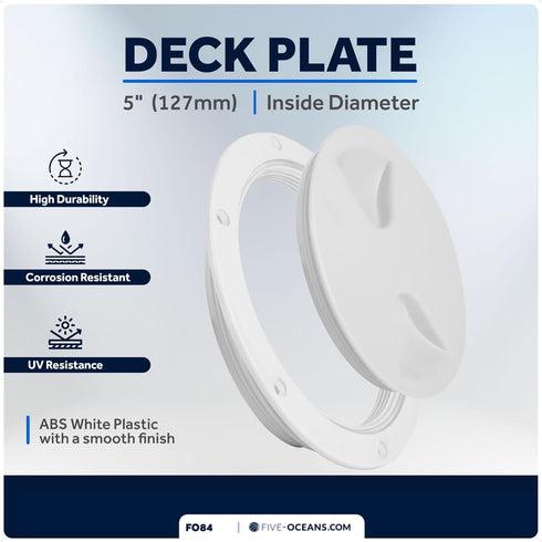 Five Oceans Marine Hatch - Boat Access Round Inspection Deck Plate with Detachable Cover, UV Resistant ABS