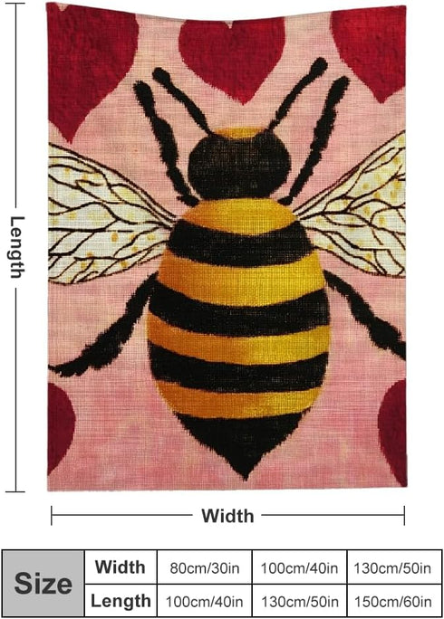 PALNKART Cozy 40x50in Bee Hearts Warm Decorative Blanket for Sofa Bed Travel Camping Chair, Soft Flannel Fabric, All