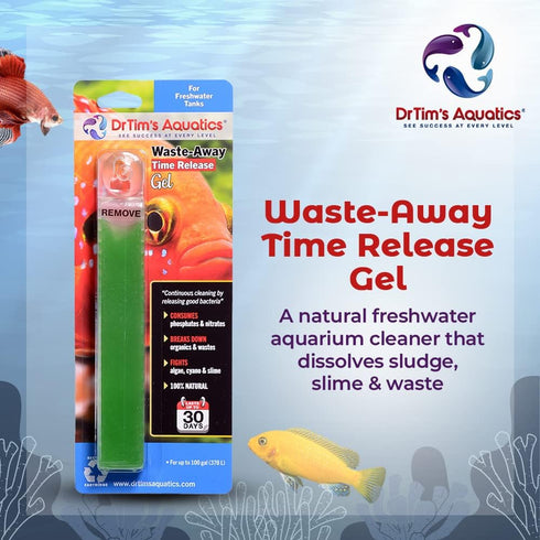 DrTim's Aquatics Freshwater Waste-Away Time Release Gel – Natural Fish Tank & Aquarium Leave-in Waste Management Solution for Dissolving Cleaning Organic Sludge - Treats 50 gal