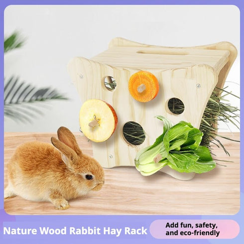 Copfeu Chinchillas, Rabbit Hay Feeder, Wooden Grass Feeder with Vegetable Holders for Rabbits Guinea Pigs Pet Self