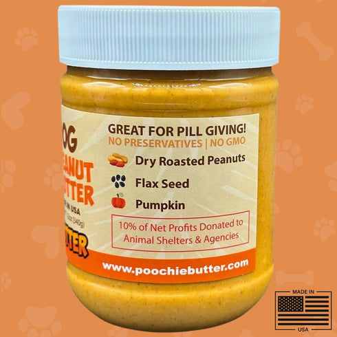 Dilly's Poochie Butter (12oz) | Dog Peanut Butter | Healthy Dog Treats | Healthy Peanut Butter for Dogs | Great for Lick Mats, Enrichment Toys & Training