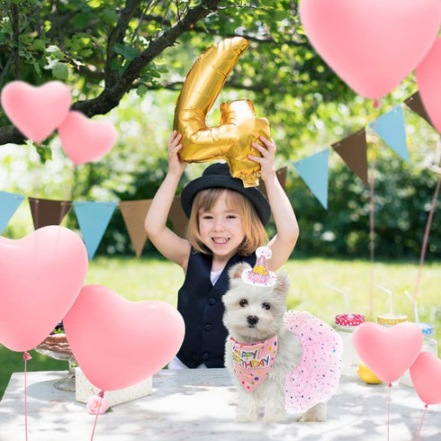 SCENEREAL Dog Birthday Bandana with Hat and Dress Girl Set, Cute Pink Tutu Skirt Outfit for Small Medium Large Dogs