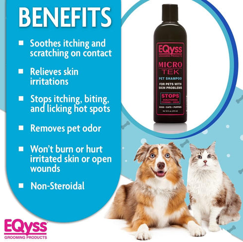 (16 EQyss Micro-Tek Pet Shampoo Ounce) - Stops Scratching, Itching, Biting, or Licking Hot Spots