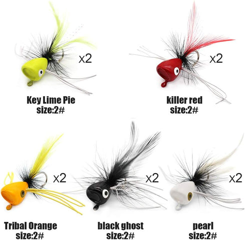XFISHMAN Popper-Flies for Fly Fishing, Topwater Bass Panfish Bluegill Poppers Flies Bugs Lures