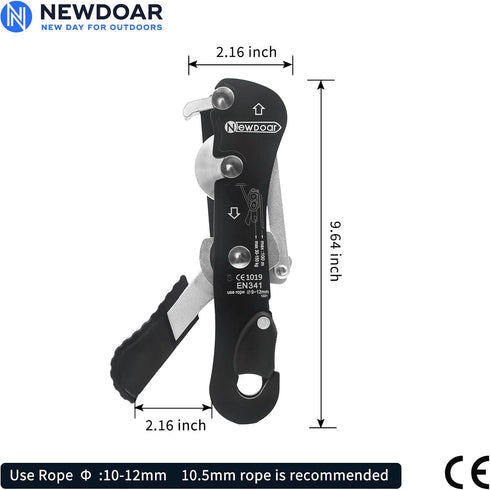 NewDoar Climbing Stop Descender Rappelling Belay for Ropes 10-12mm, CE Certified for Novices, Rescue & Arborist