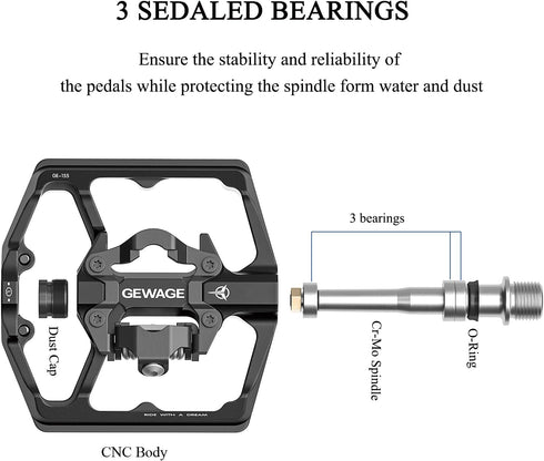 Mountain Bike Pedals - Dual Function Bicycle Flat and Clipless Pedals, 9/16" Compatible with SPD for Road Mountain BMX