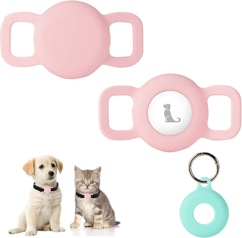PuppyDoggy 2 Pack Airtag Holder for Collar, Waterproof Silicone Tracker Case, Anti-Lost & 1 Pack AirTag Keychain Holder