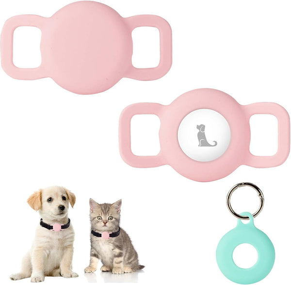 PuppyDoggy 2 Pack Airtag Holder for Collar, Waterproof Silicone Tracker Case, Anti-Lost & 1 Pack AirTag Keychain Holder