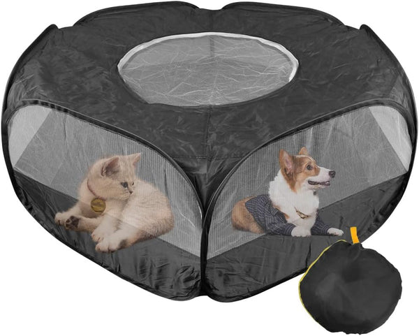 FOCCTS Small Animal Plaype Black, Breathable Pet Playpen Cage Tent Portable Fence Tent