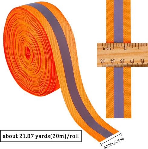 GORGECRAFT 21.8 Yards Reflective Bands Orange Winter High Visibility Reflector Fabric Reflective Safety Sew On Tape Webbing Ribbon Trim Strip Bracelets Running Gear Wrist Clothing Schoolbag 2.5cm