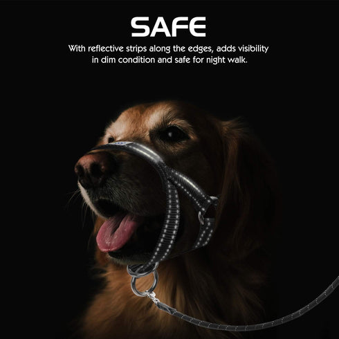 Pawaboo Dog Muzzle, Adjustable Head Halter Collar, Reflective Nylon, Anti-Biting Control, Small Size, Black