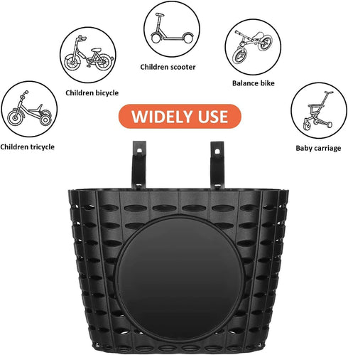 Kids Bike Basket with Adjustable Straps, Handlebar Bicycle Basket for Children Bike Accessories (Black)