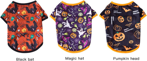 XIAOYU 3 Pieces Halloween Dog Shirt Pet Clothes Funny Black Bat, Magic Hat, Pumpkin Head T-Shirt for Small Dogs Cat Halloween Cosplay Pet Apparel, S