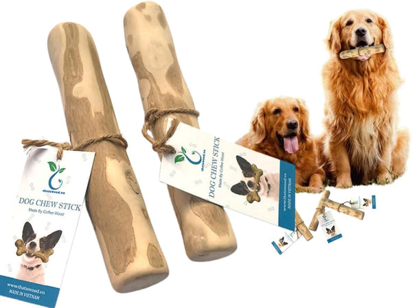 Coffee Wood Dog Chew Stick - Non-Toxic Puppy Chew Toy for Teething, Safe, Made in Vietnam - 1 Pack/2 Pieces (Medium)