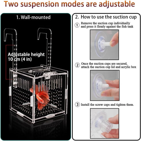 Acrylic Fish Breeding Box, 4x4x4 Inch with Suction Cups, Aquarium Hatchery Incubator for Baby Fishes