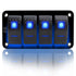 FXC Rocker Switch Aluminum Panel, 4 Gang Toggle Switches Dash, 5 Pin ON/Off, 2 LED Backlit for Boat Car Marine Blue