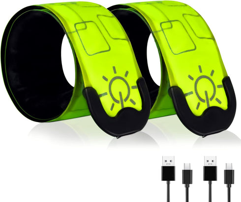 LED Safety Wristband Lights, 2 Pack Rechargeable Light Up Arm Ankle Band, Reflective Belt for Night Cycling Walking