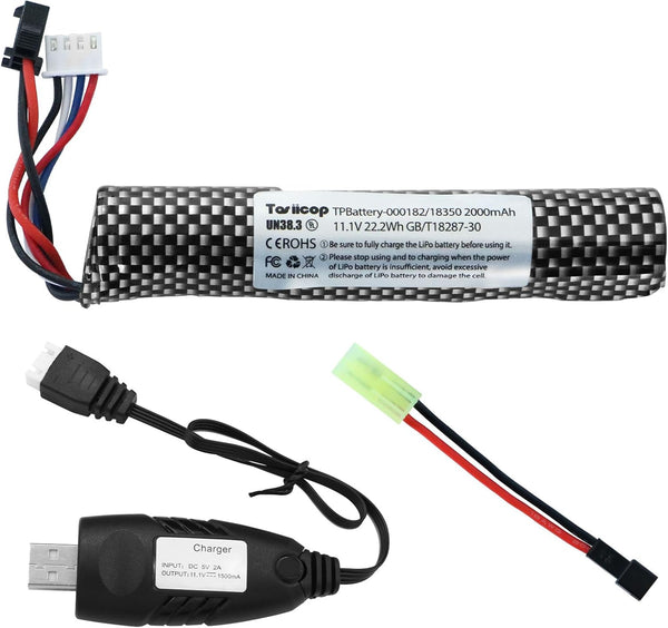 Tosiicop Airsoft Gel Blaster Battery - 11.1V 2000mAh Water Bead Splatter Ball Batteries