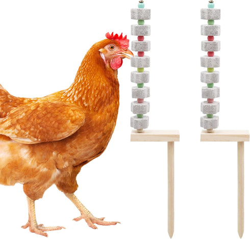 Oooct 2 Pack Chicken Chewing Toy, Chick Beak Grinding Calcium Stone with Wood