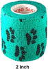 Vet Wrap Tape (Teal with Paw Prints) (2 Pack) (2 Inch x 15 feet) Self-Adhesive Cohesive Bandage for Pets
