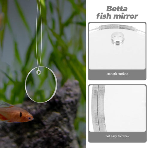 POPETPOP Betta Exercise Mirror Set, Double Sided Circle with Floating Ball for Fish Tank