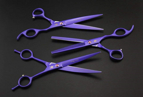 Purple Dragon 7.0 inch Rhinestone Decoration Pet Grooming Scissors - 3PCS Dog Hair Cutting & Thinning Shears Set