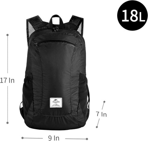 Naturehike 18L Lightweight Waterproof Hiking Backpack, Packable for Travel, Small Daypack for Adults, Black
