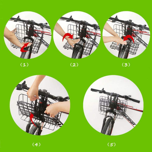 Folding Bike Front Basket Wire Basket with Handles for Easy Installation on Front Handlebar