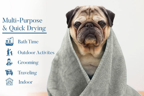 DAN RIVER 100% Cotton Dog Bath Towel, Ultra Soft 450 GSM, Quick Drying, Paw Embroidered Pattern, 20x40 inches