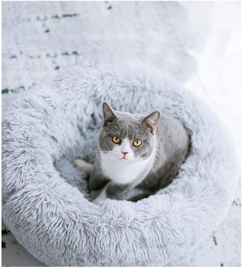 BODISEINT Modern Soft Plush Round Pet Bed for Cats or Small Dogs, Cozy Sleeping Kennel (20'' D x 8'' H, Light Grey)