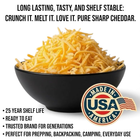 10 Oz (25-Year Pack 1 Future Essentials Freeze Dried Shredded Sharp Cheddar Cheese Per Can Shelf-Stable, Long-Term